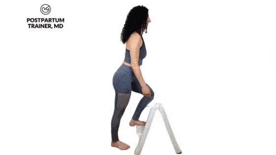 brittany perfroming a step up exercise on a short stool