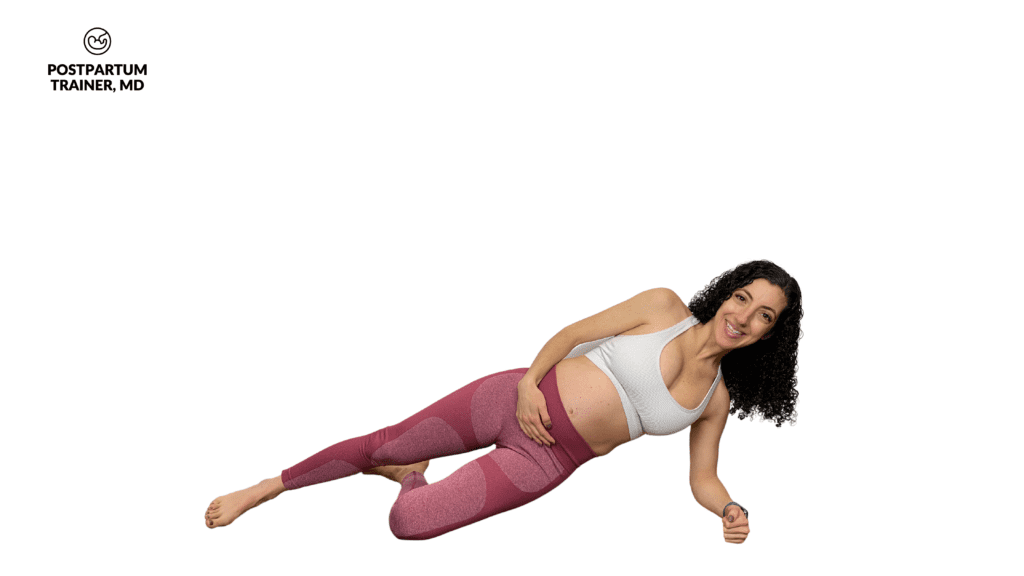 brittany doing a modified side plank  in third trimester