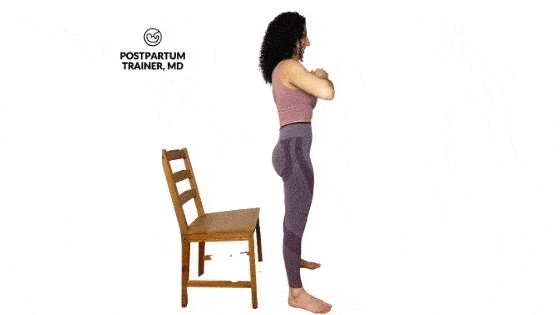 squatting down to a chair