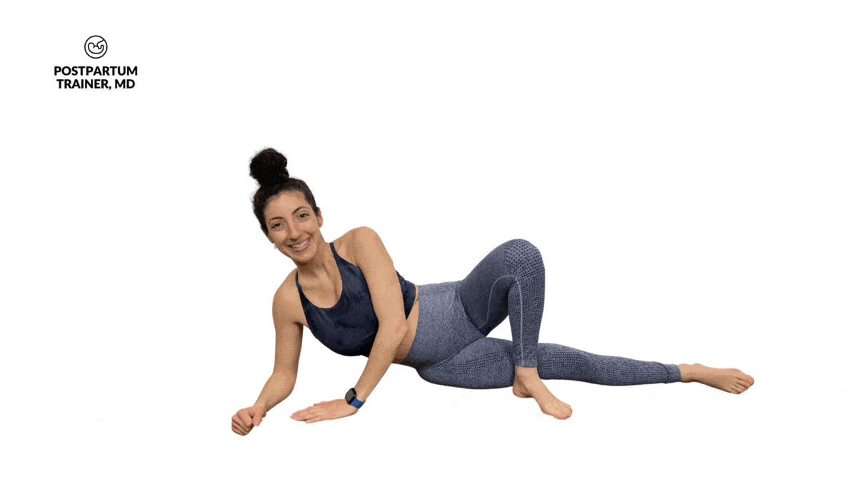 Pregnant woman performing side lying hip adductions