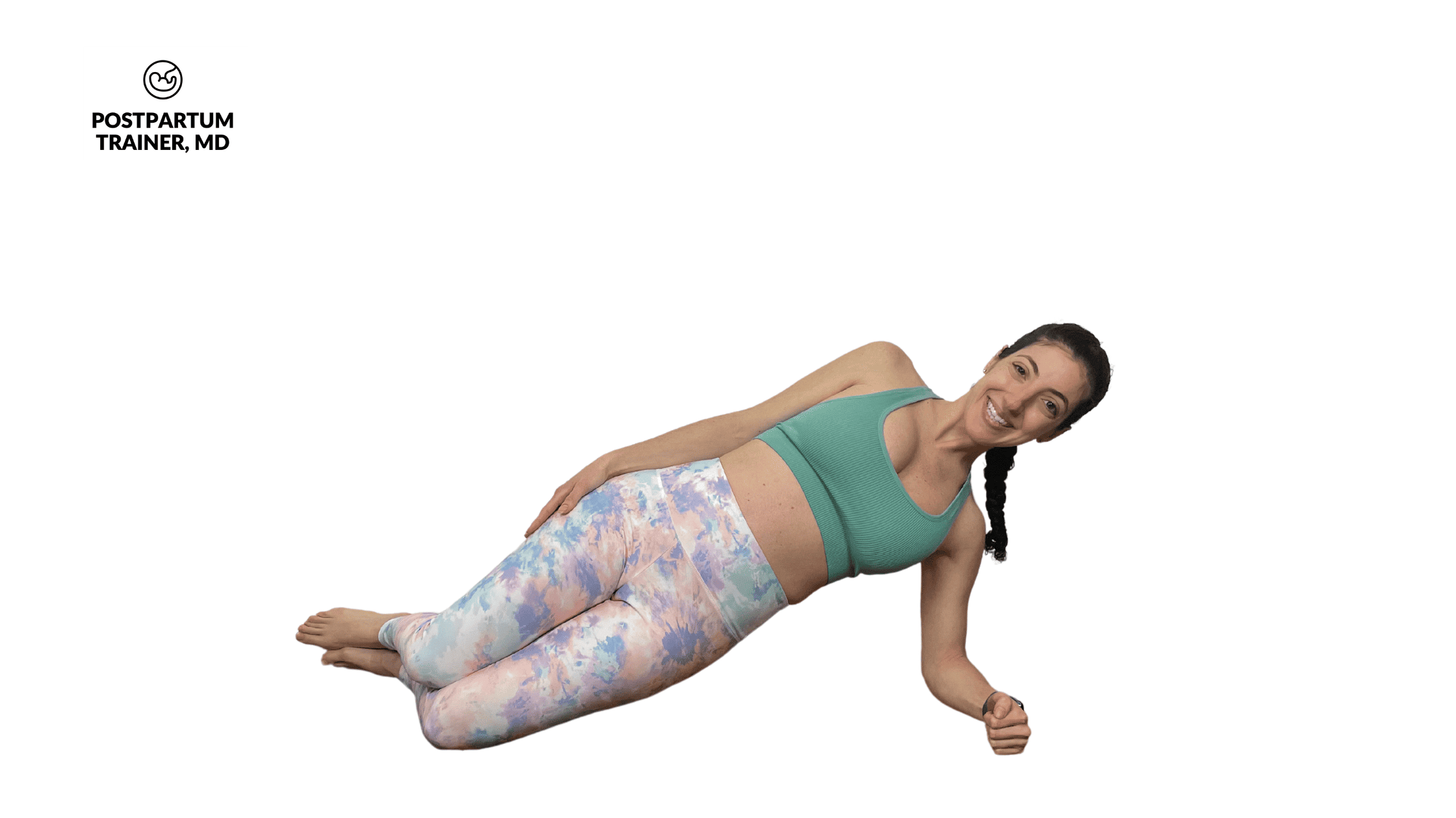 Pregnant woman performing side lying side plank with knees bent