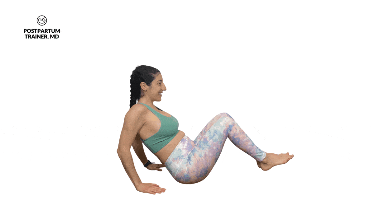 pregnant woman performing alternating in and outs while seated