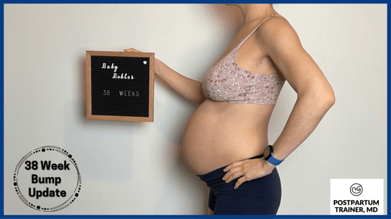 brittany holding up sign at 38 weeks pregnant from side