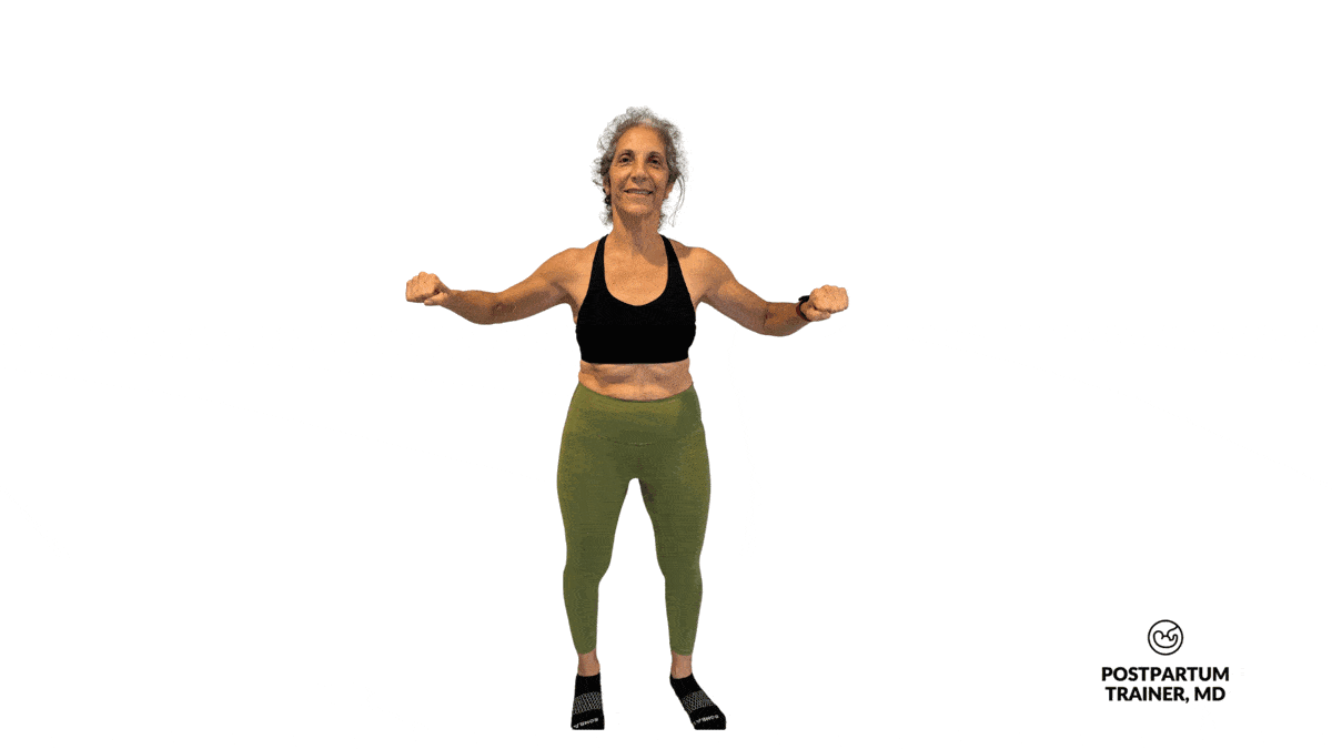 Post menopausal woman doing upper body rotations