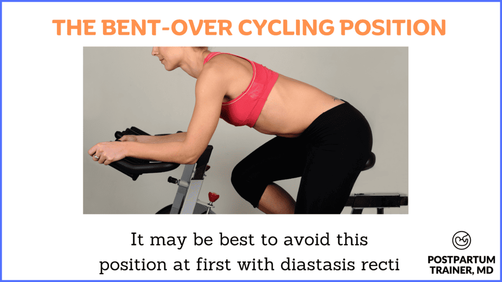 women bent over hunched on bike - it may be best to avoid this position with diastasis recti